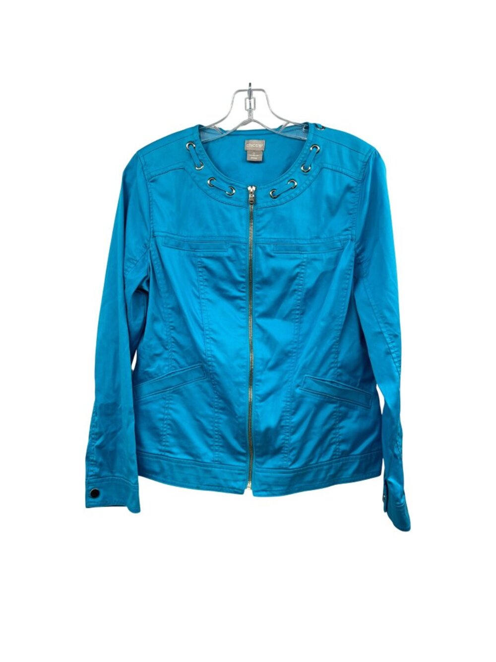 Chico's Womens Lightweight Jacket Full Zip Turquoise Rivets Size 4/6